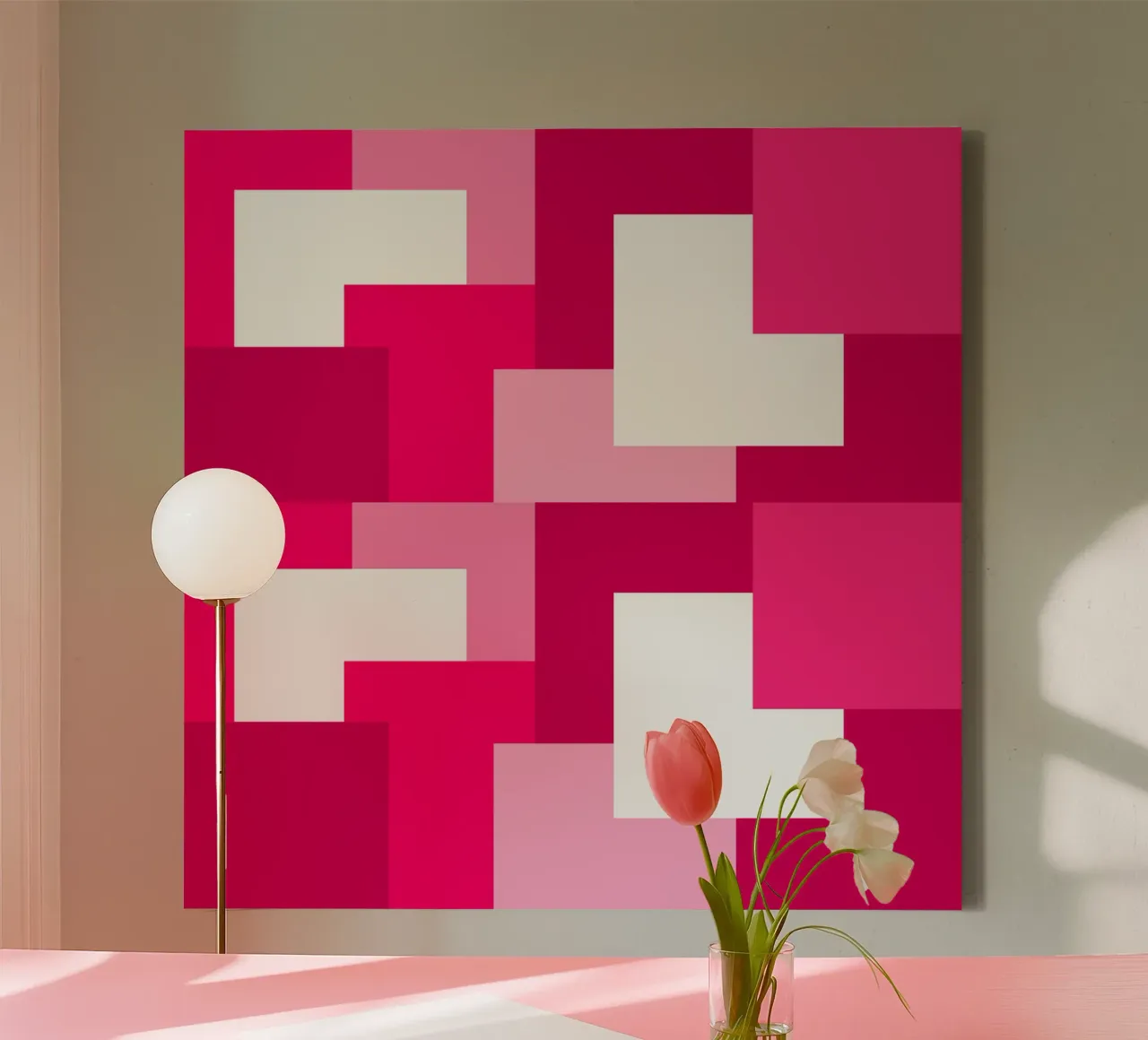 Pink square tiles tela con Cornice a cassetta da baobabprintstore