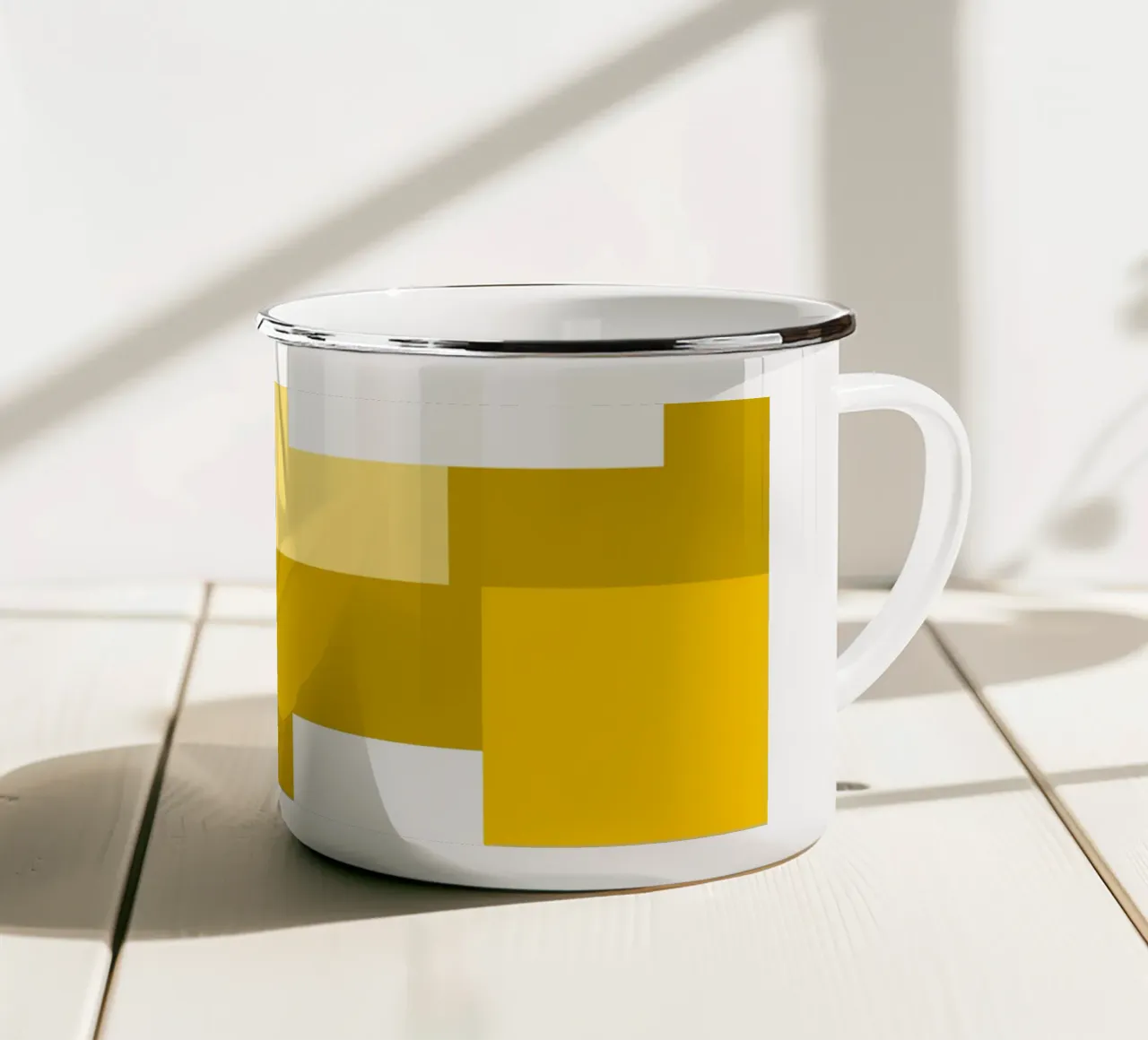 Yellow square tiles taza de esmalte de baobabprintstore