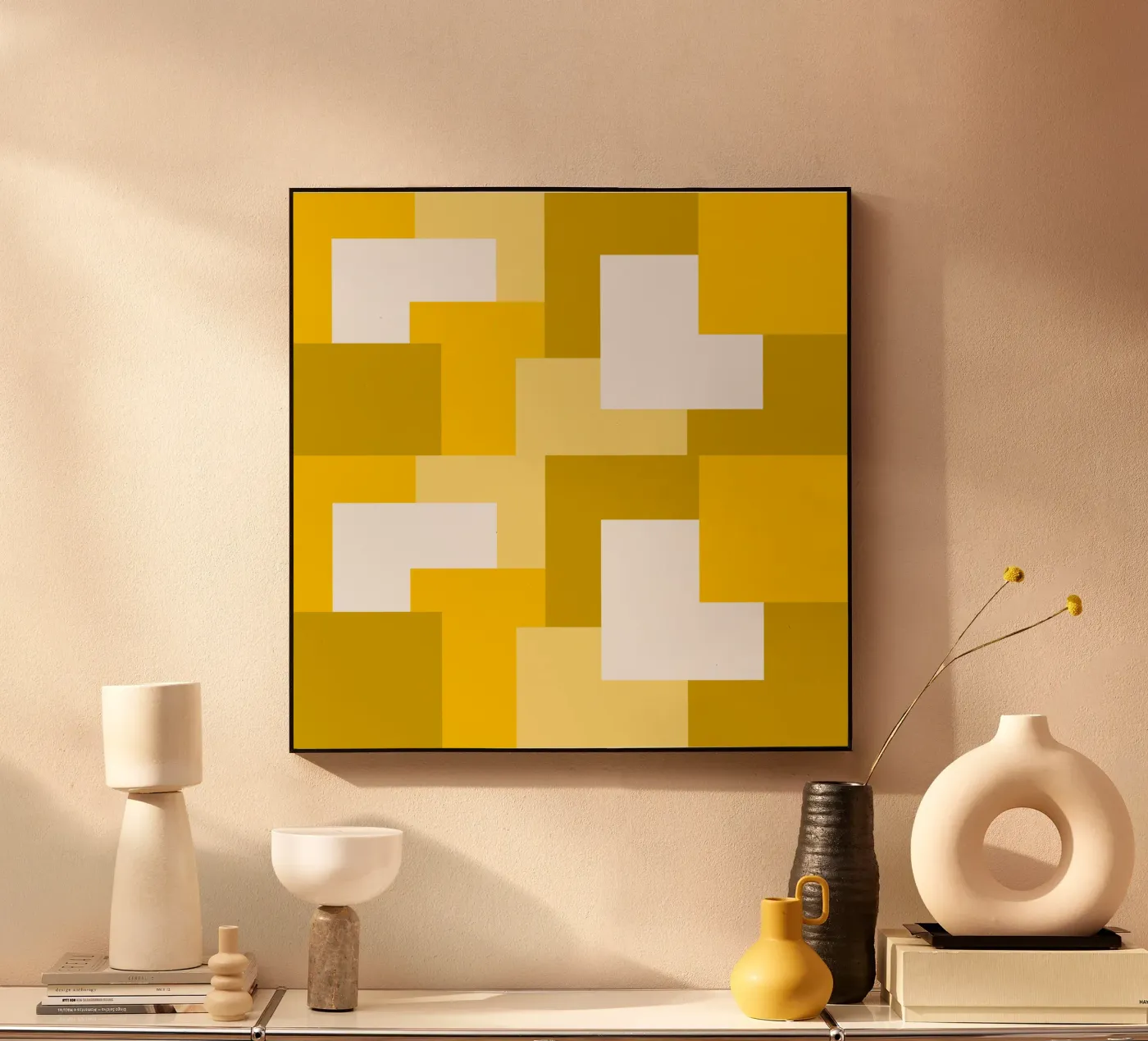 Yellow square tiles acryl van baobabprintstore