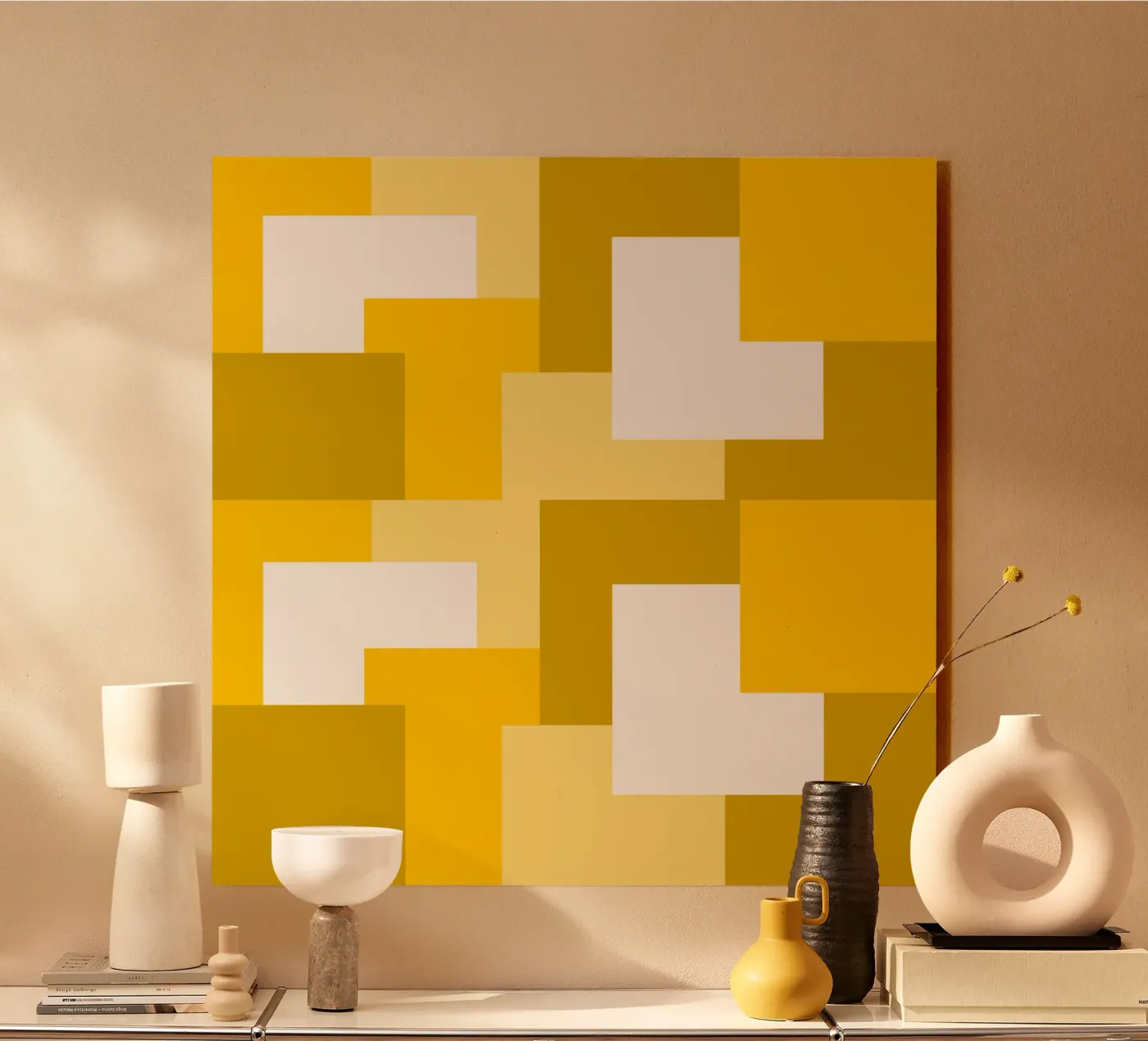 Yellow square tiles acryl van baobabprintstore