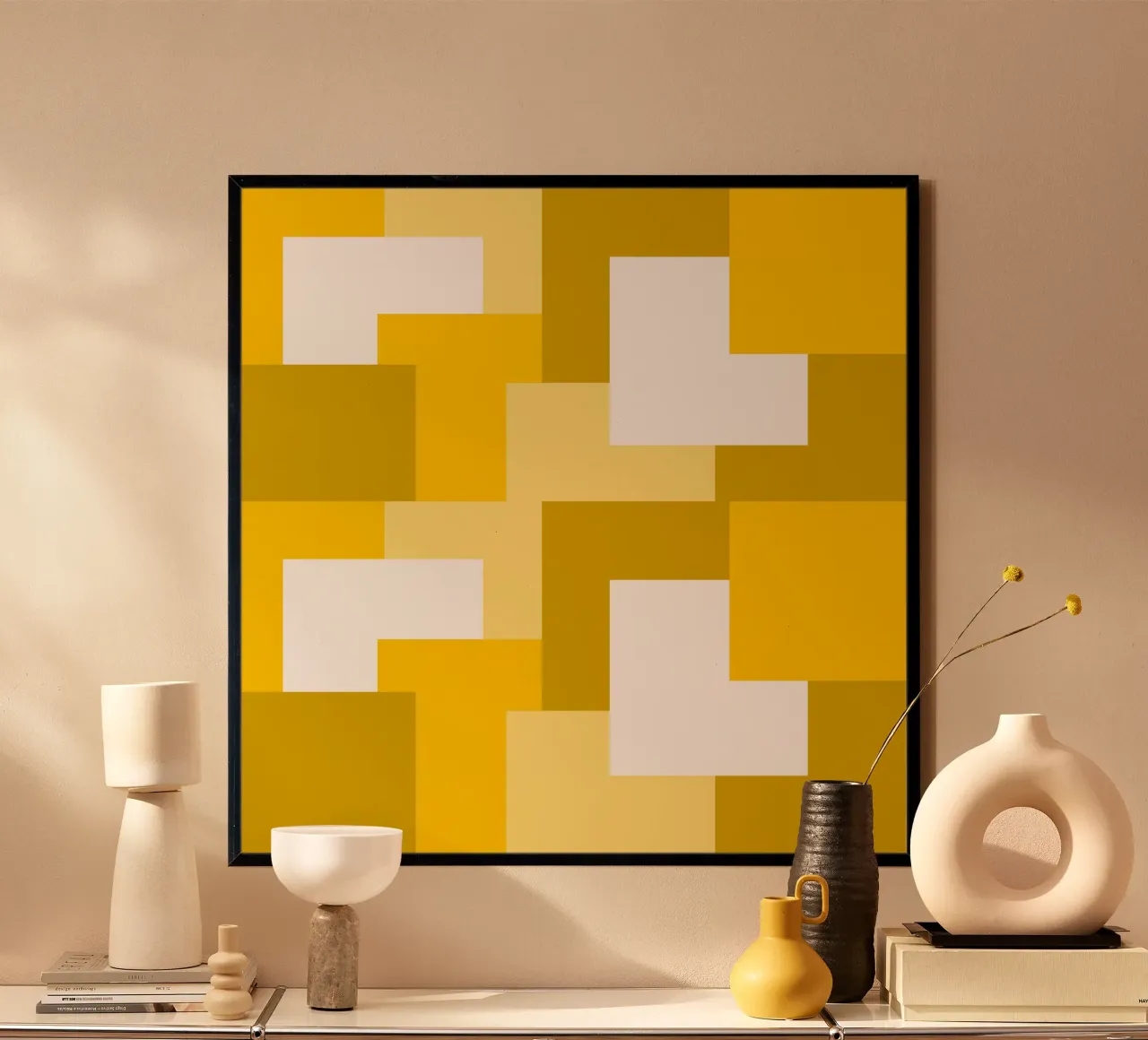 Yellow square tiles Hahnemühle von baobabprintstore
