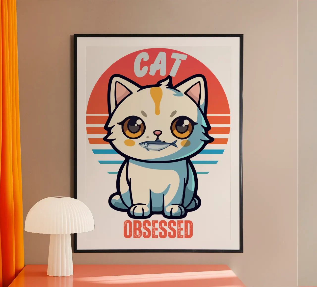 Ossessionato dai gatti poster con telaio in legno da yukihana