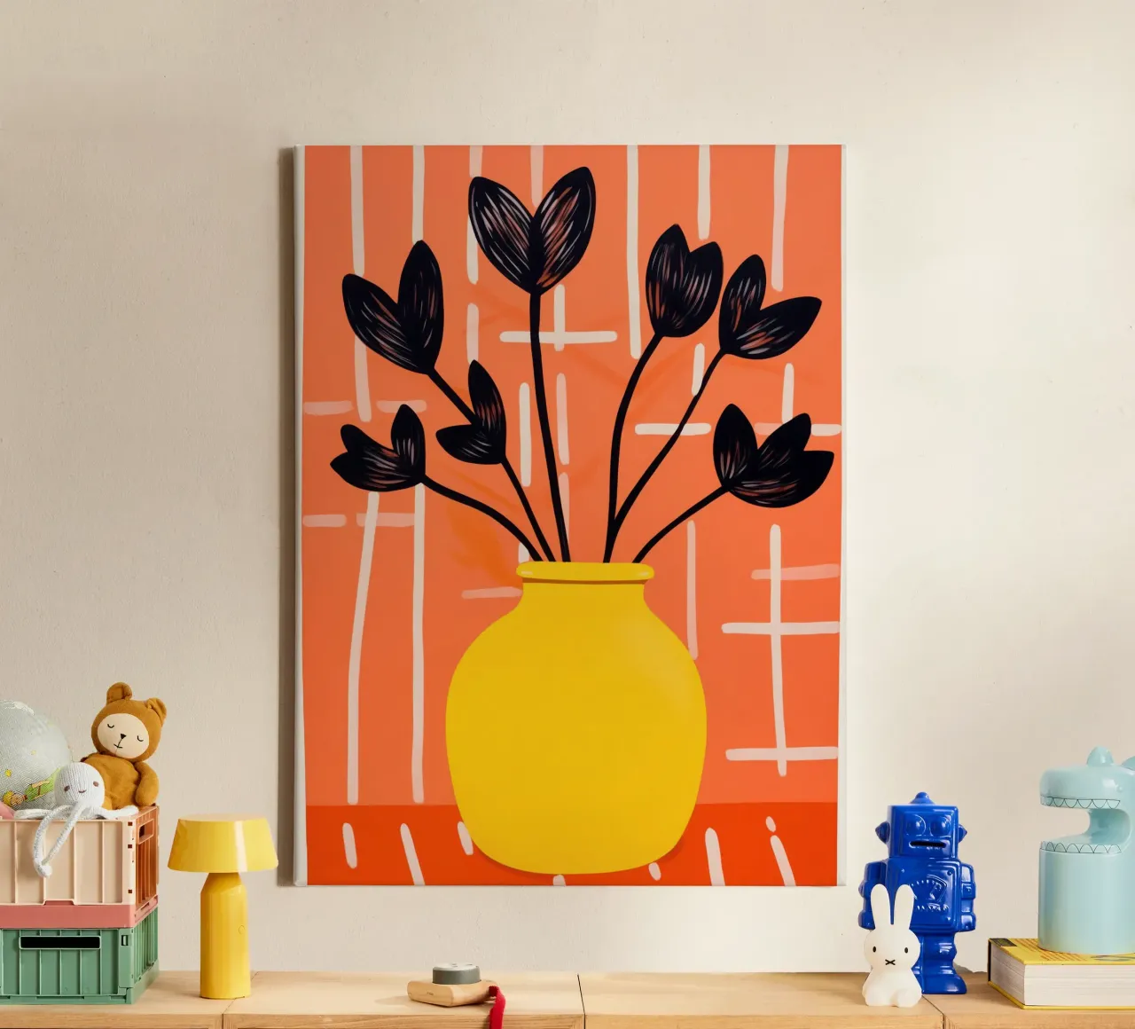Natura morta con fiori a cuore neri su arancio tela con Cornice a cassetta da Autofocus
