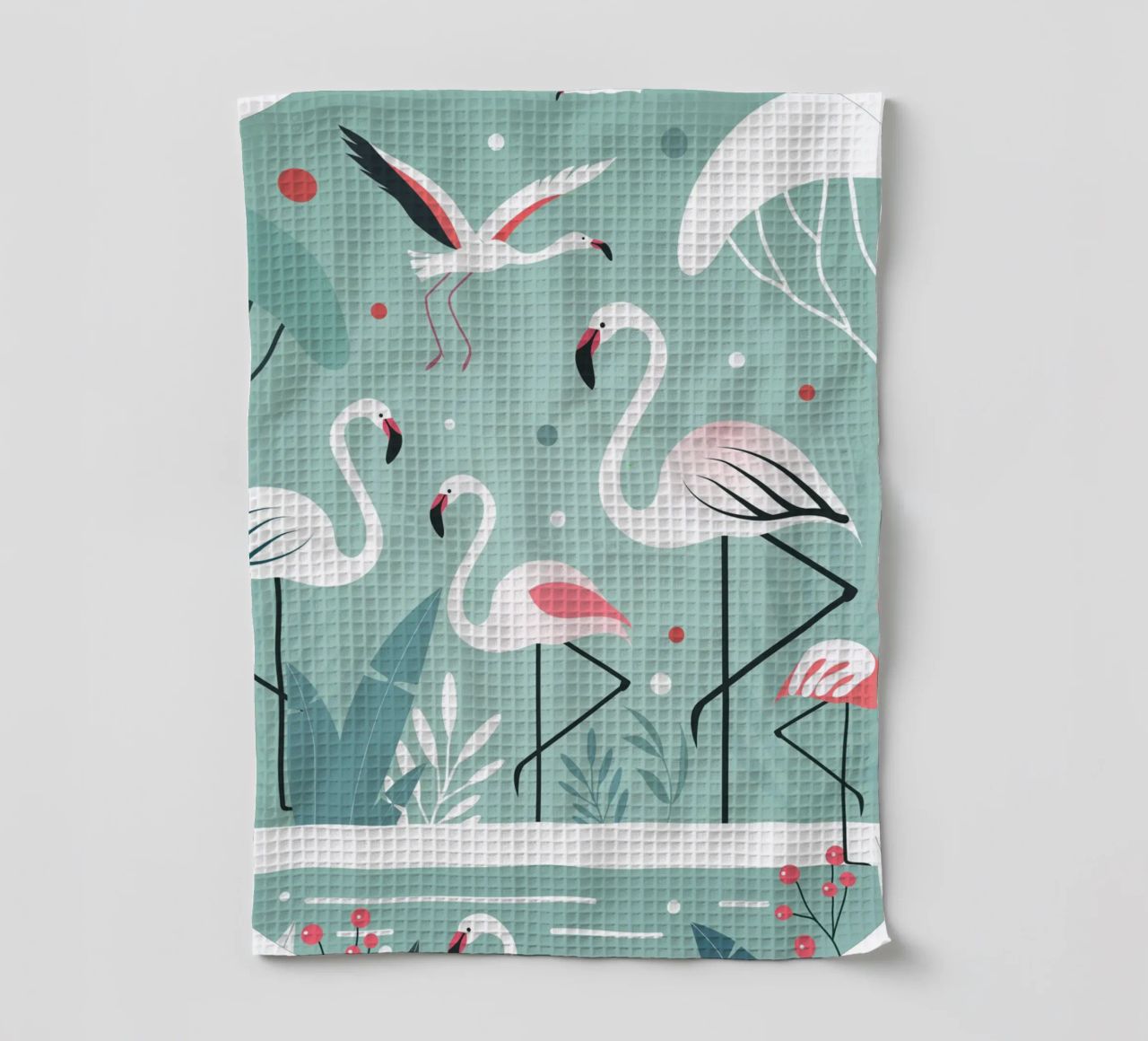 Illustration minimaliste de flamant rose dans un environnement tropical torchon de namosh