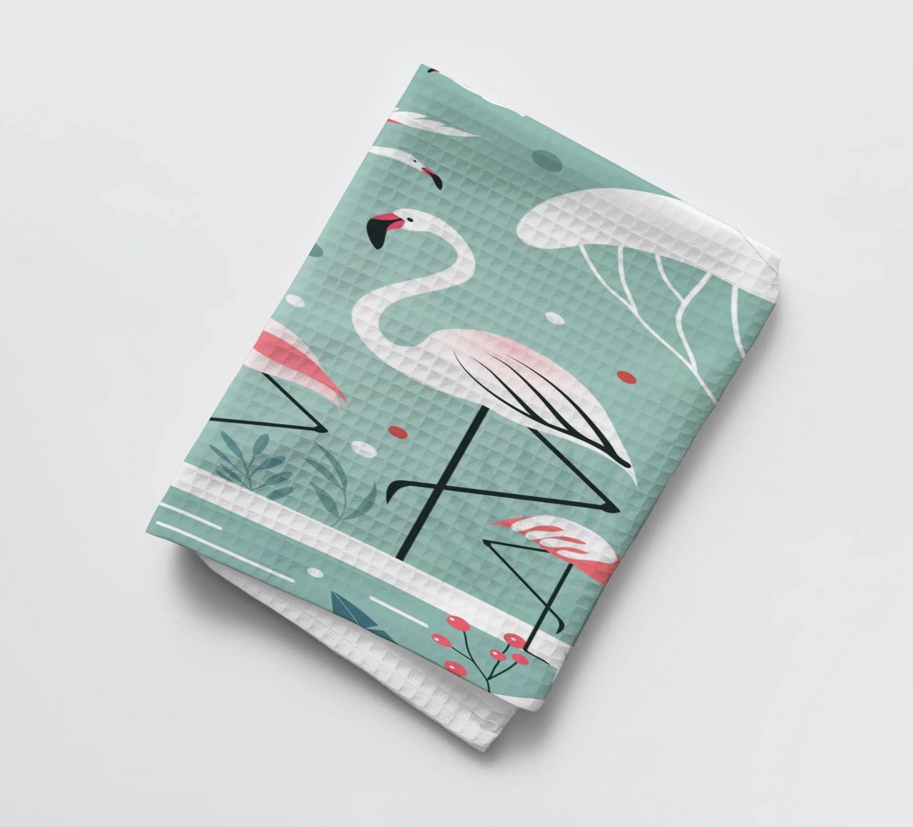 Illustration minimaliste de flamant rose dans un environnement tropical torchon de namosh