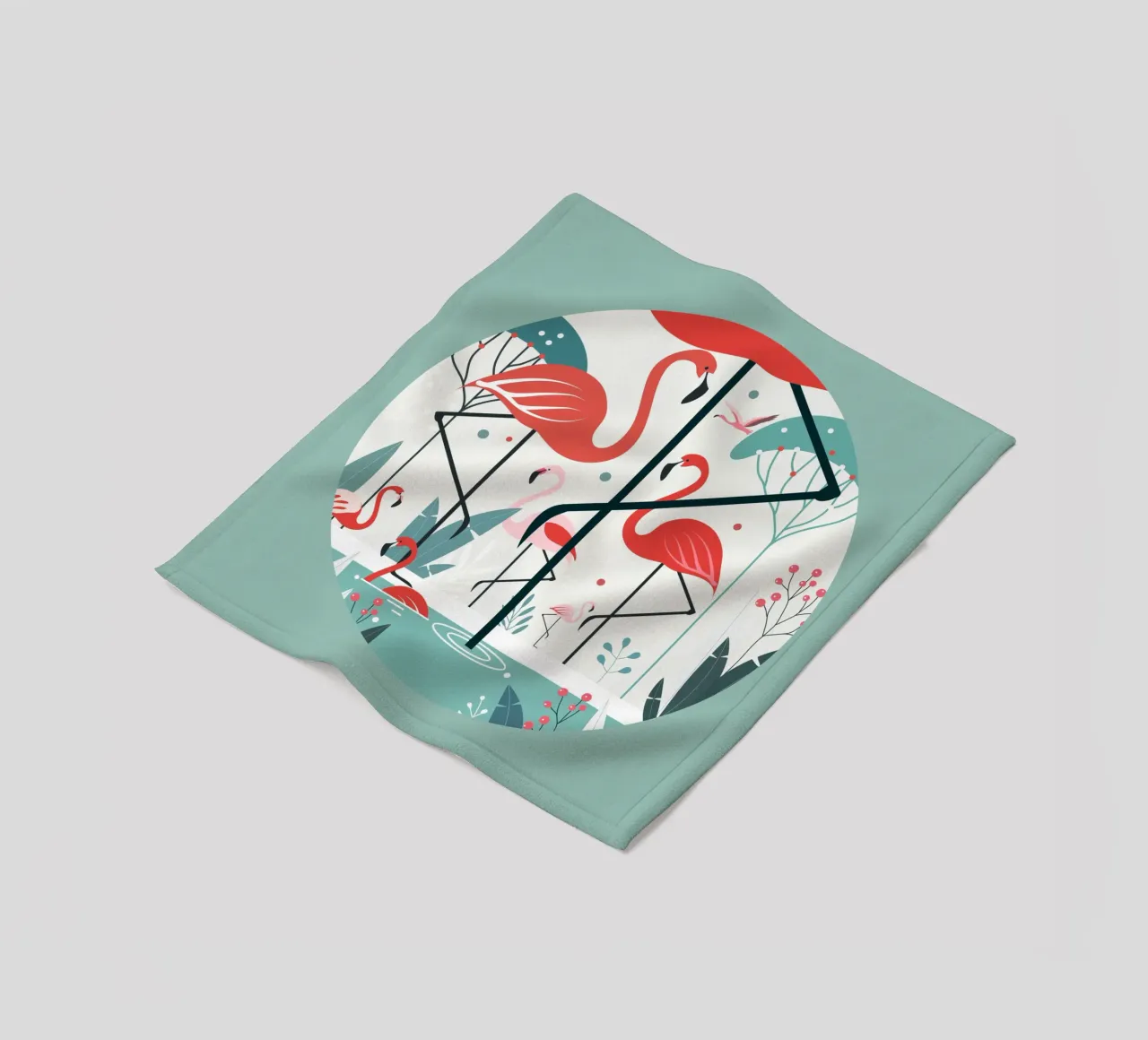 Illustrazione minimalista di un fenicottero in un ambiente tropicale coperta in pile da namosh