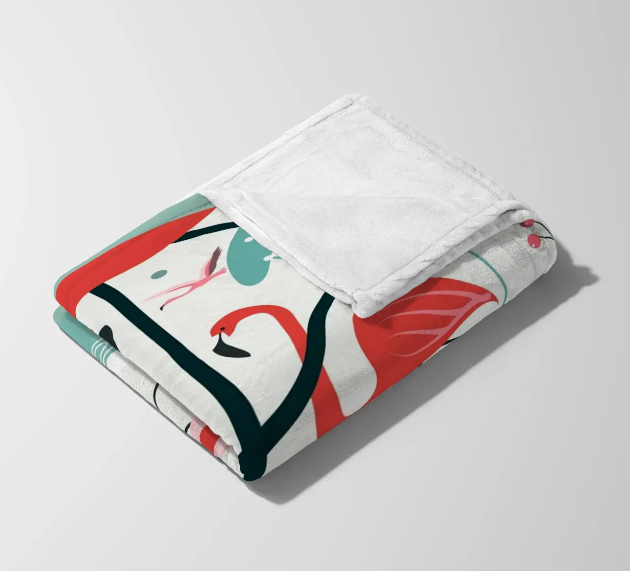 Illustrazione minimalista di un fenicottero in un ambiente tropicale coperta in pile da namosh