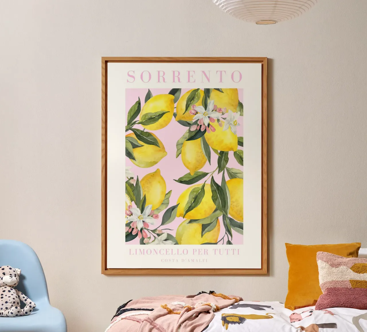Pink Lemon Amalfi Coast Print, La Dolce Vita, Sorrento Print alluminio dibond da Bella Studio