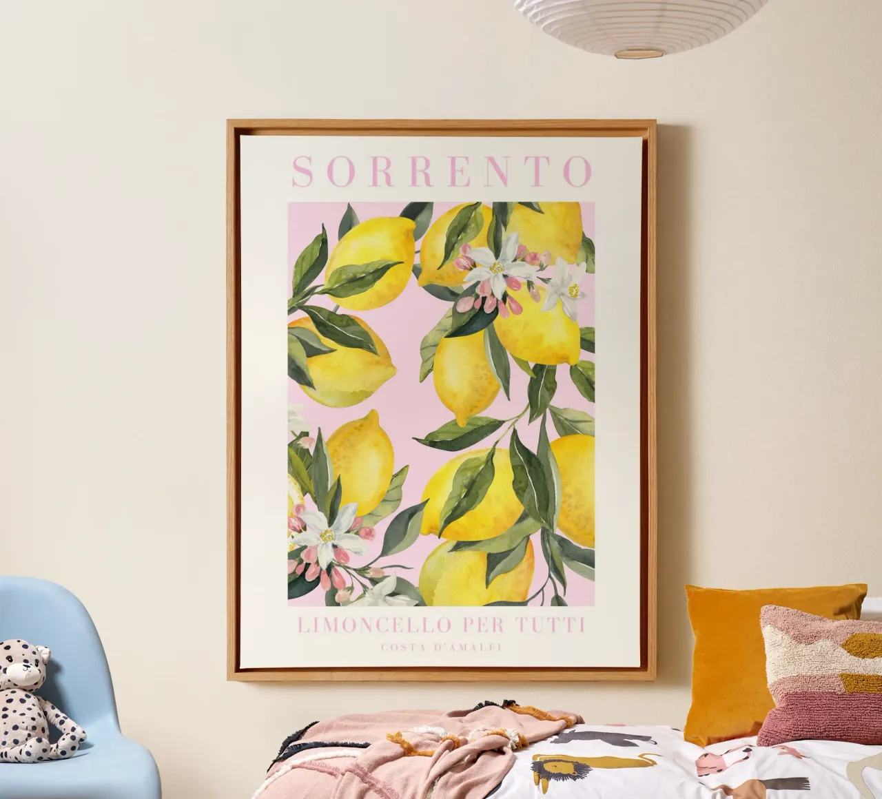 Pink Lemon Amalfi Coast Print, La Dolce Vita, Sorrento Print tela con Cornice a cassetta da Bella Studio