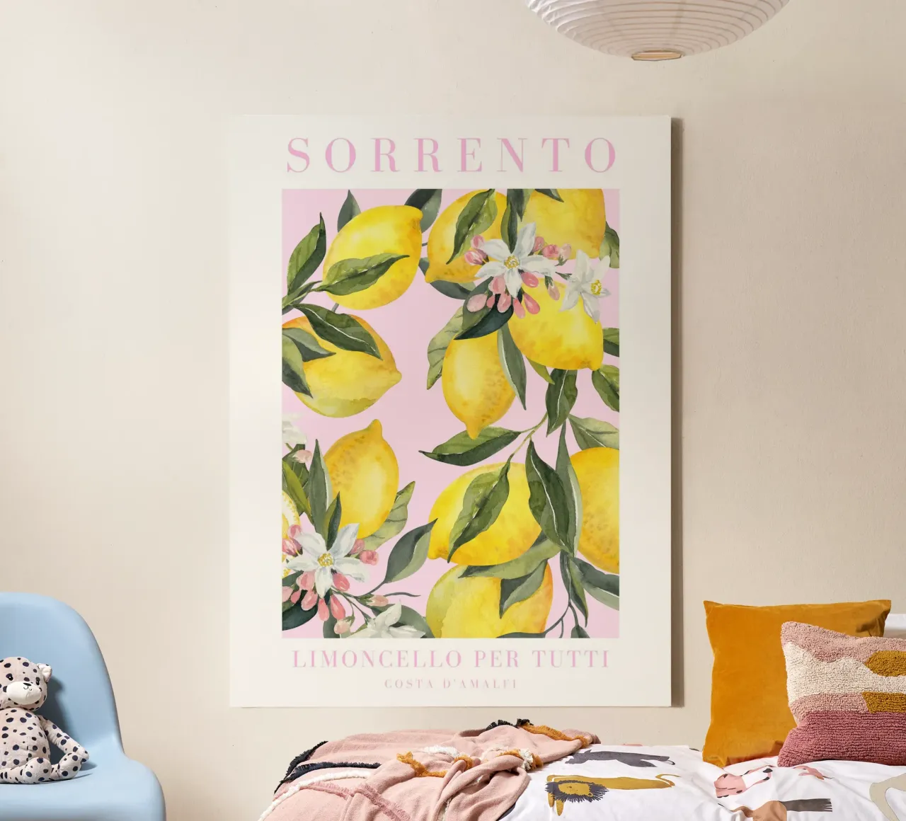 Pink Lemon Amalfi Coast Print, La Dolce Vita, Sorrento Print tela con Cornice a cassetta da Bella Studio