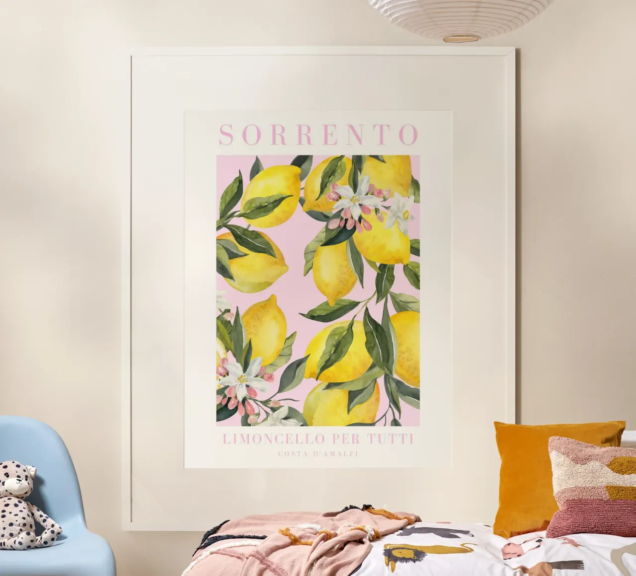 Pink Lemon Amalfi Coast Print, La Dolce Vita, Sorrento Print poster da Bella Studio