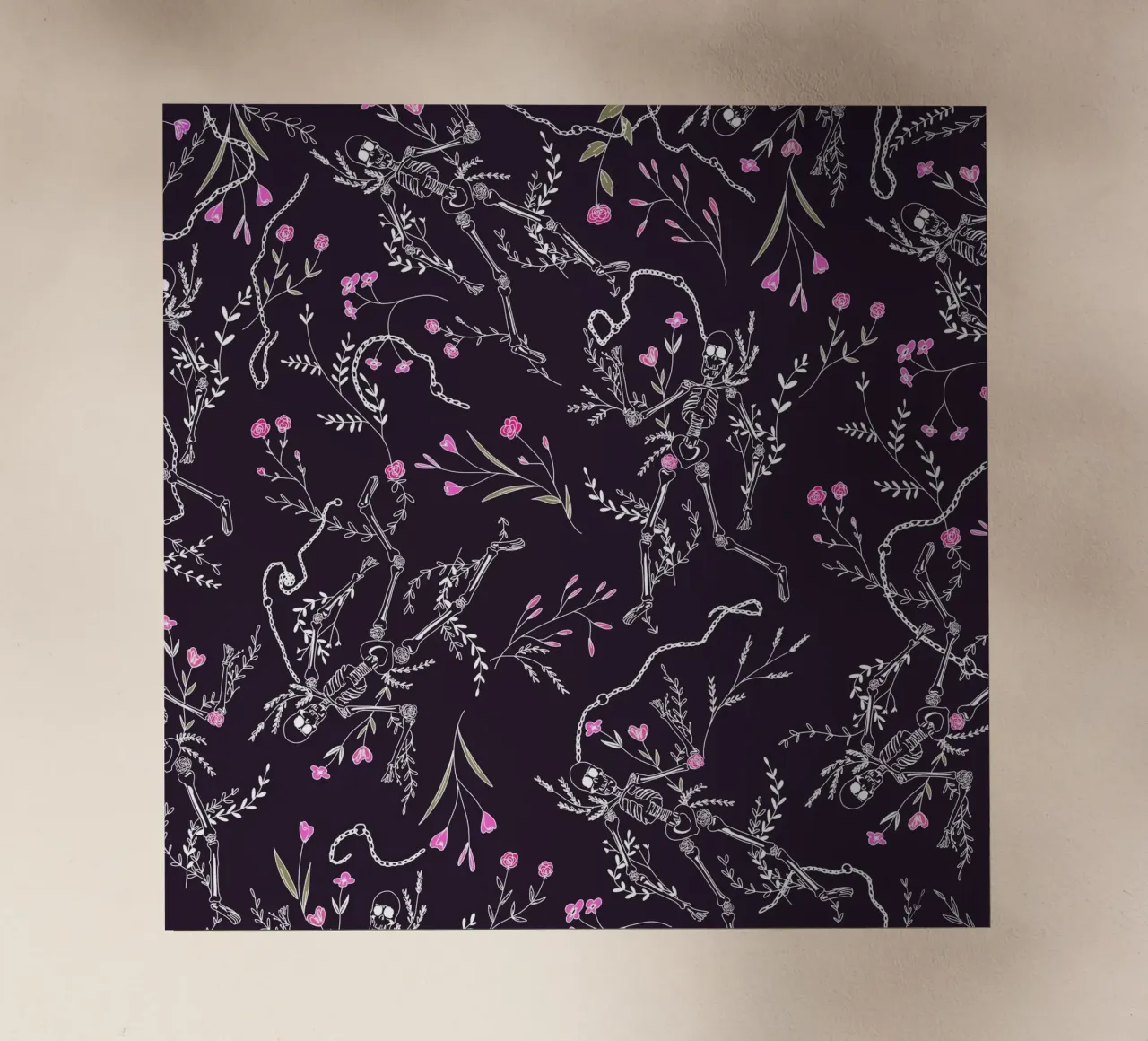 Skulls and Flowers Dark Pattern pellicola backlit da anisillustration