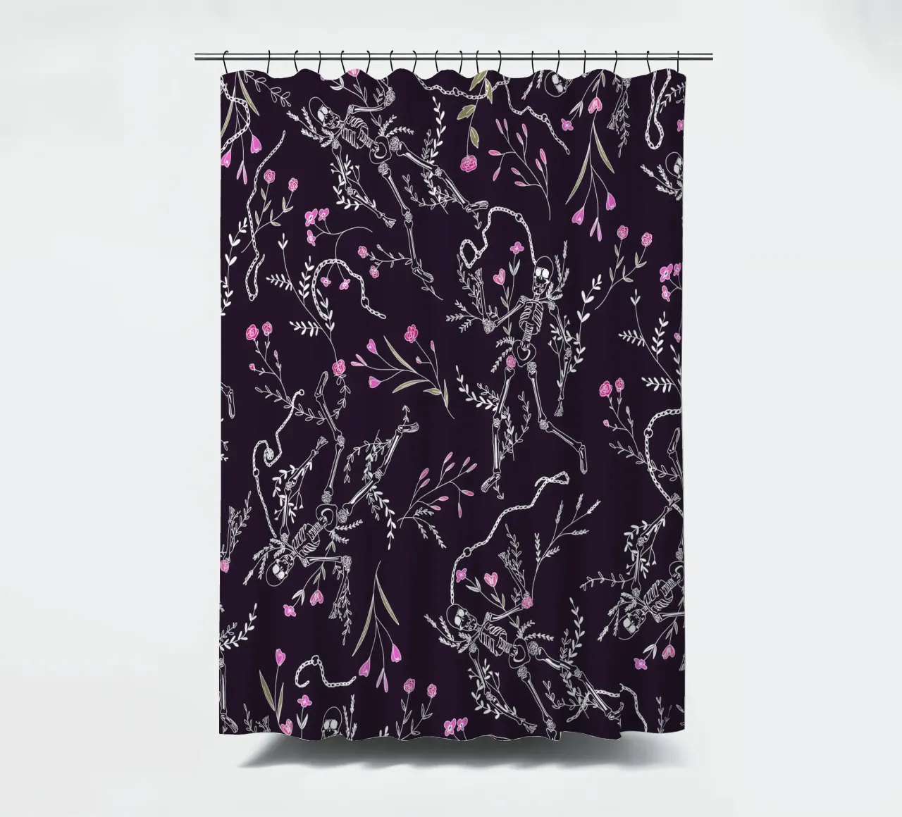 Skulls and Flowers Dark Pattern tenda da doccia da anisillustration