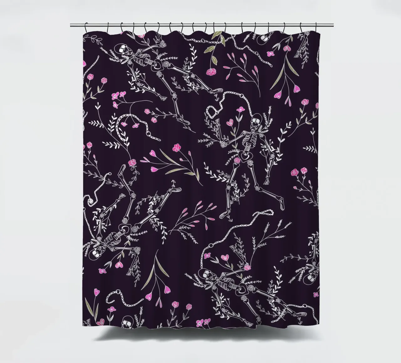 Skulls and Flowers Dark Pattern tenda da doccia da anisillustration