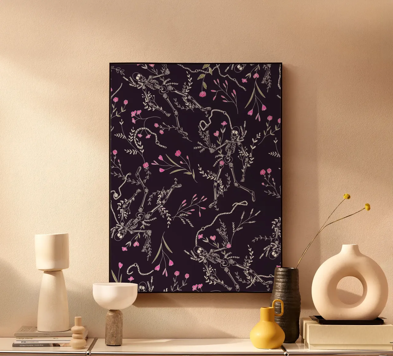 Skulls and Flowers Dark Pattern plexiglass da anisillustration