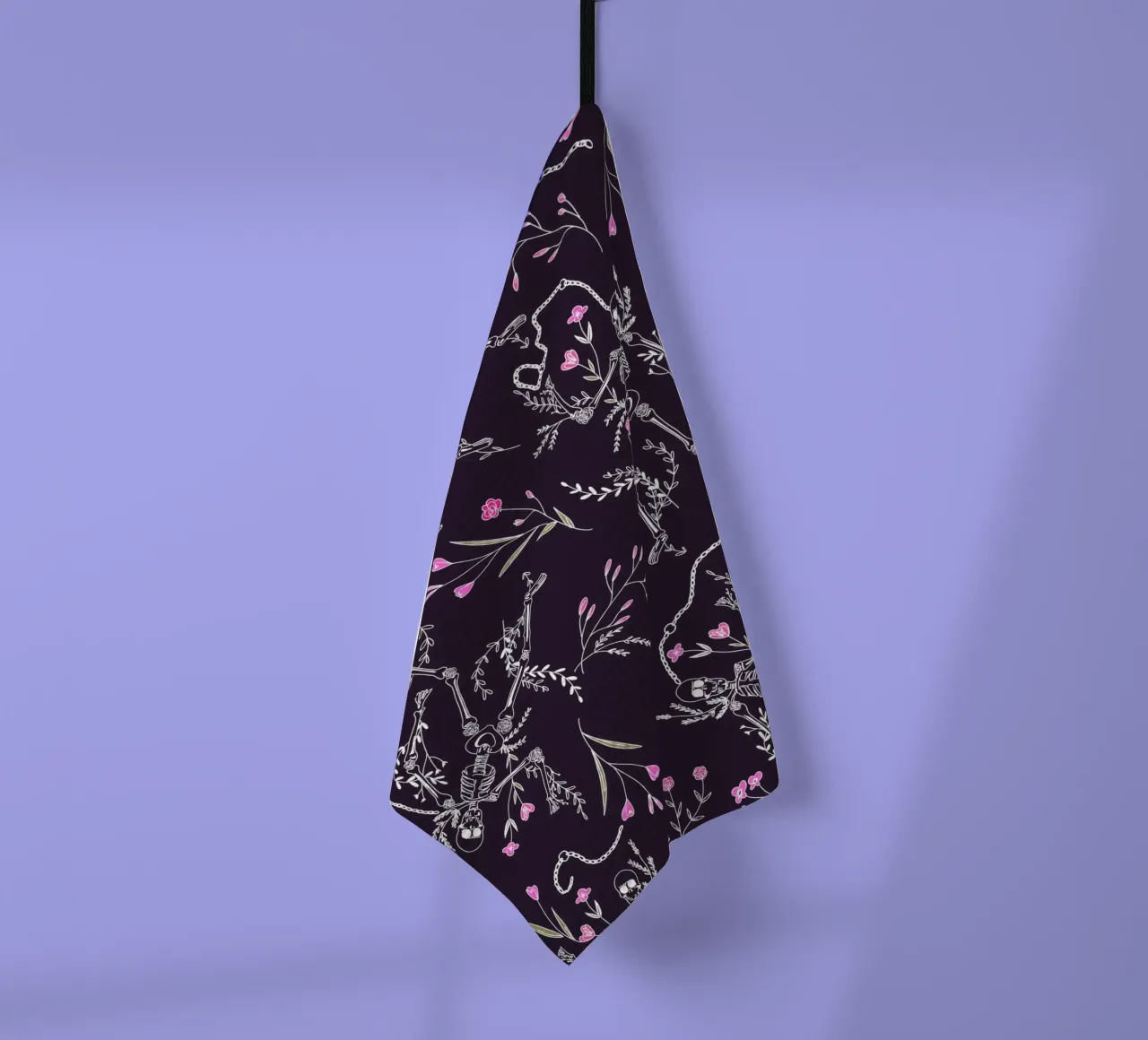 Skulls and Flowers Dark Pattern canovaccio da cucina da anisillustration