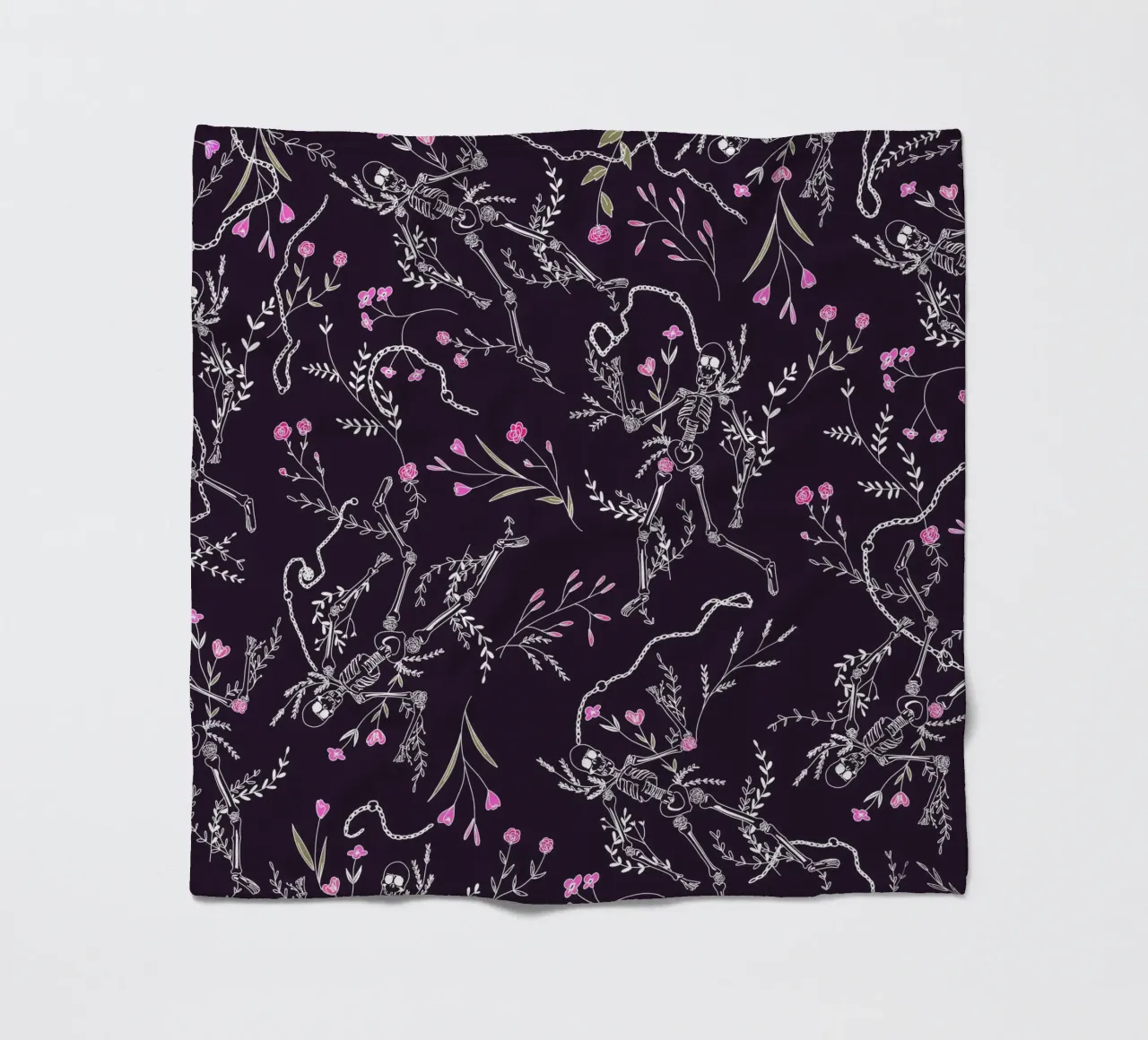 Skulls and Flowers Dark Pattern fleece blanket by anisillustration