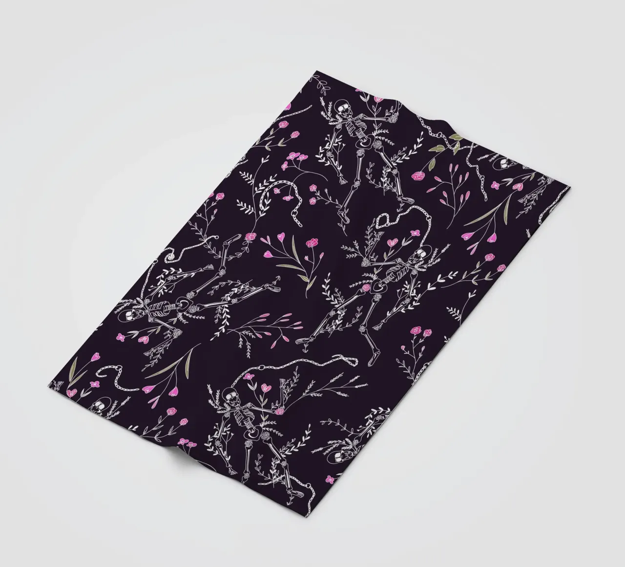 Skulls and Flowers Dark Pattern fleece blanket by anisillustration