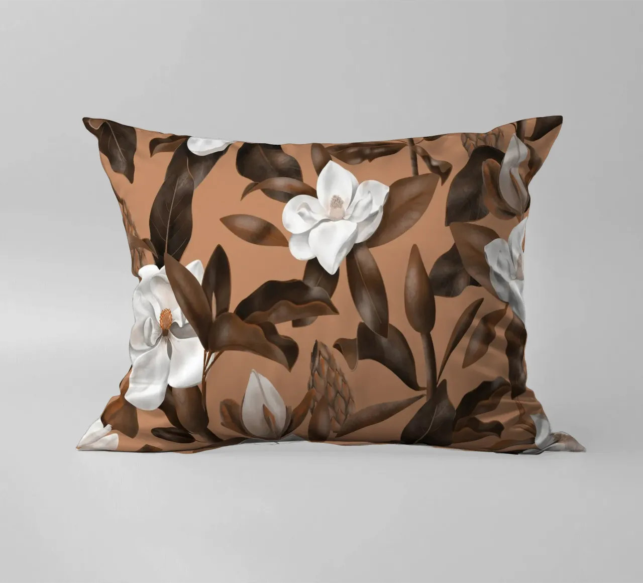 Magnolias Orange Pattern cuscino da anisillustration