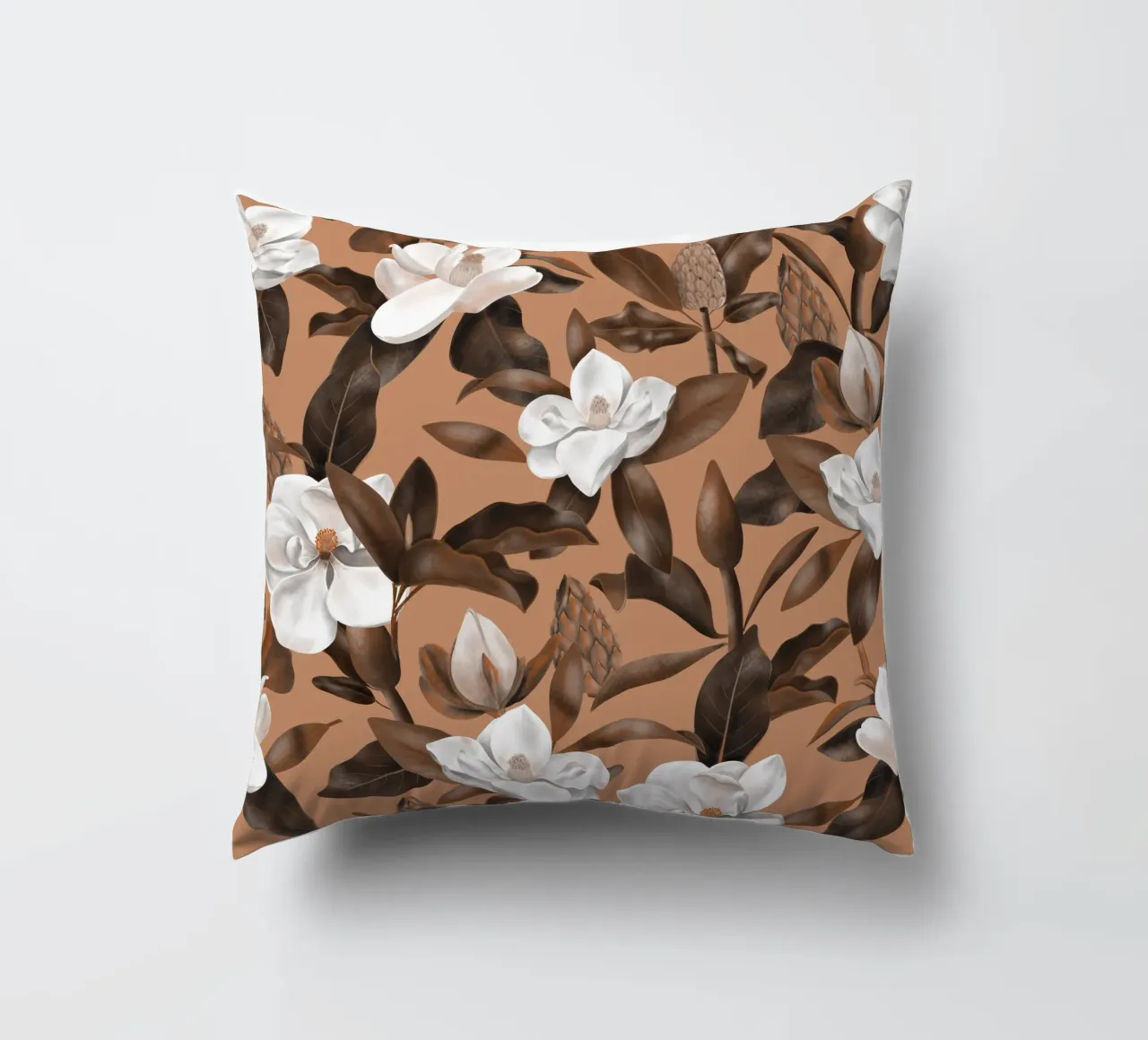 Magnolias Orange Pattern cuscino da anisillustration