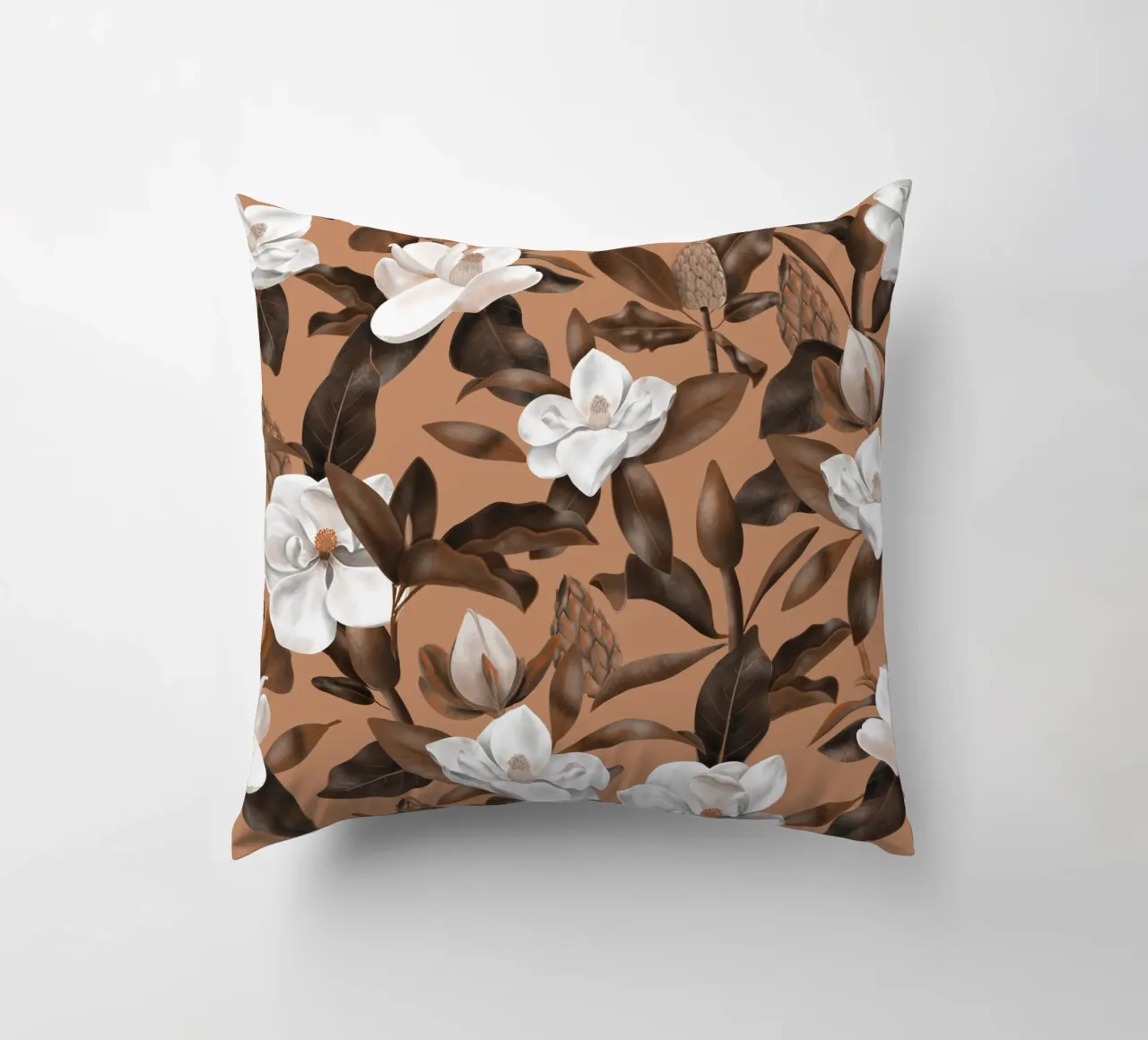 Magnolias Orange Pattern cuscino da anisillustration