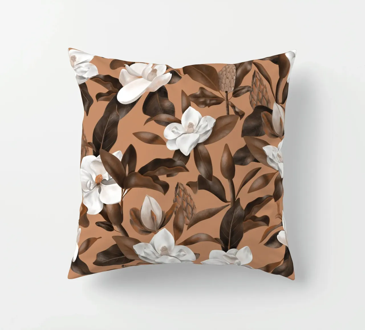 Magnolias Orange Pattern cuscino da anisillustration