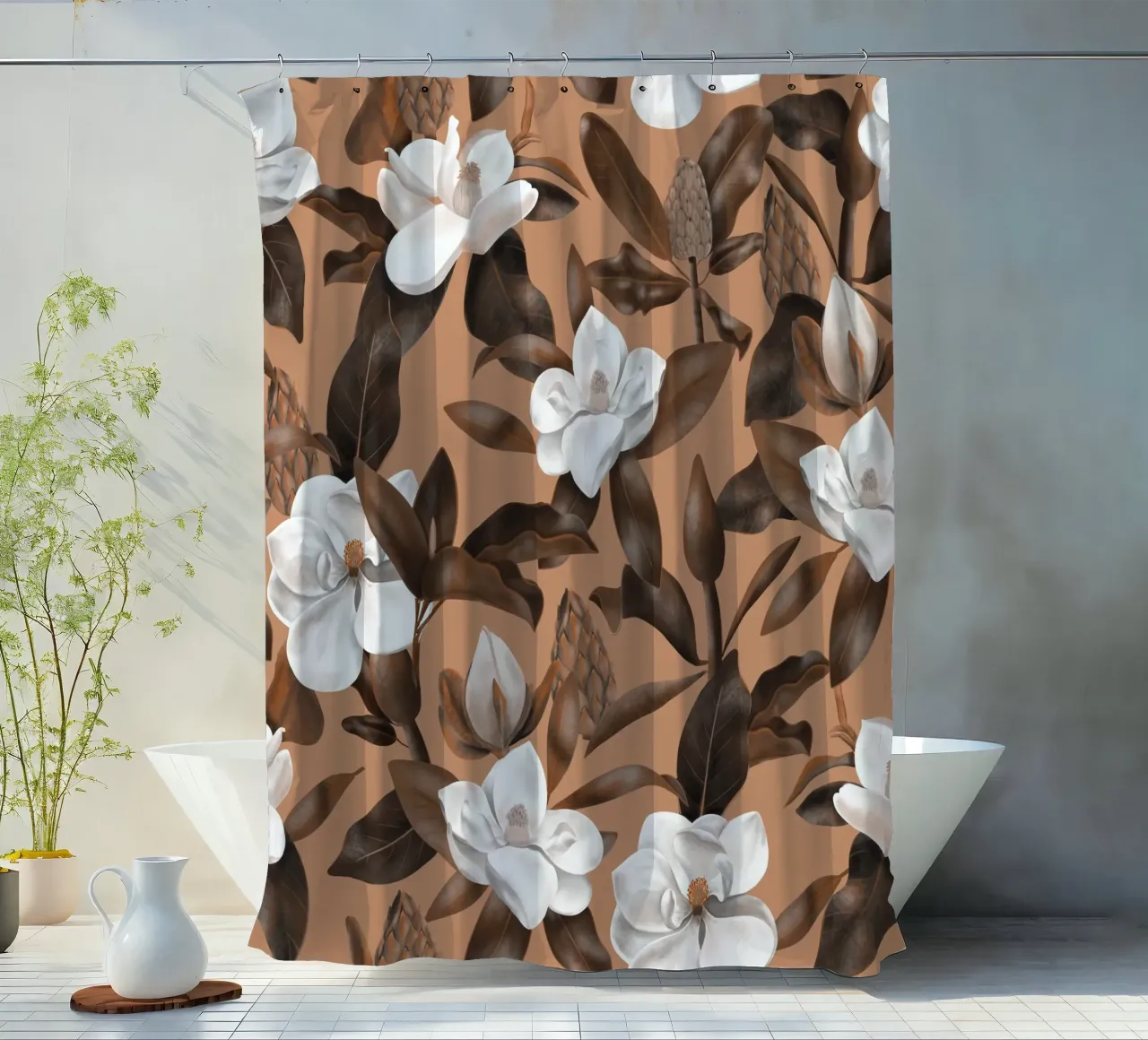Magnolias Orange Pattern Duschvorhang von anisillustration