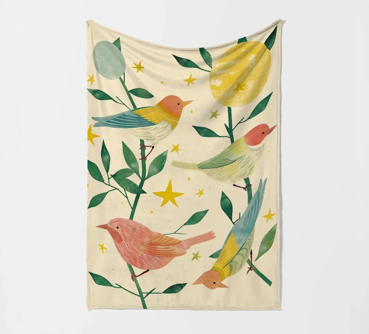 Boho Botanical Birds Cute Animal Moon and Stars Camera dei bambini coperta in pile da Gentle Echoes Art