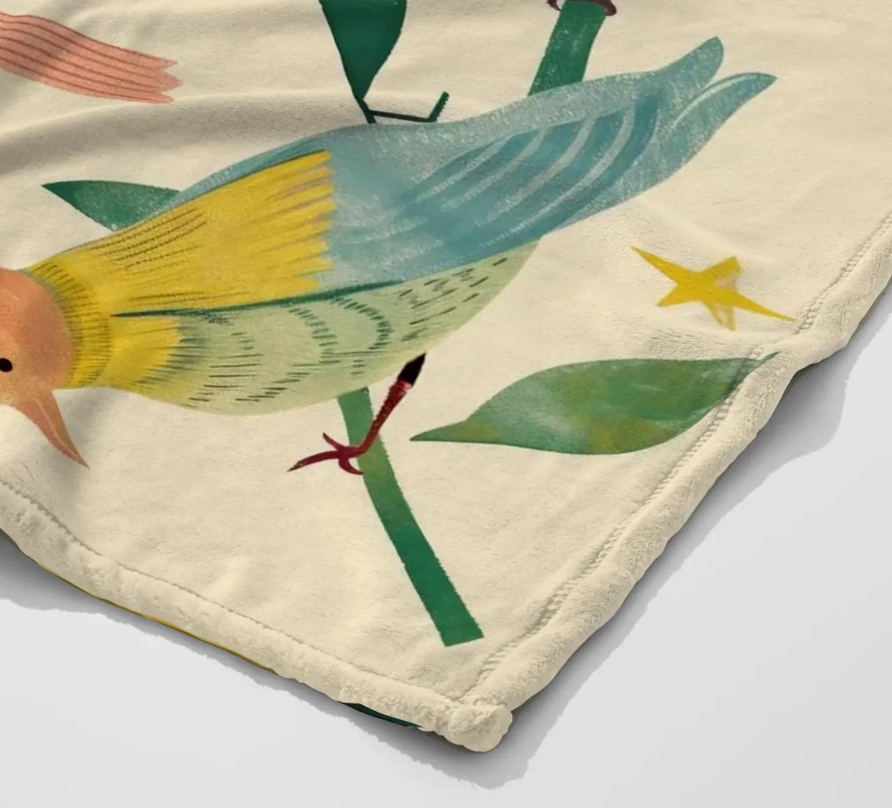 Boho Botanical Birds Cute Animal Moon and Stars Camera dei bambini coperta in pile da Gentle Echoes Art