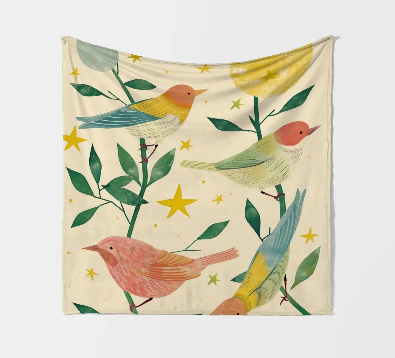 Boho Botanical Birds Cute Animal Moon and Stars Camera dei bambini coperta in pile da Gentle Echoes Art