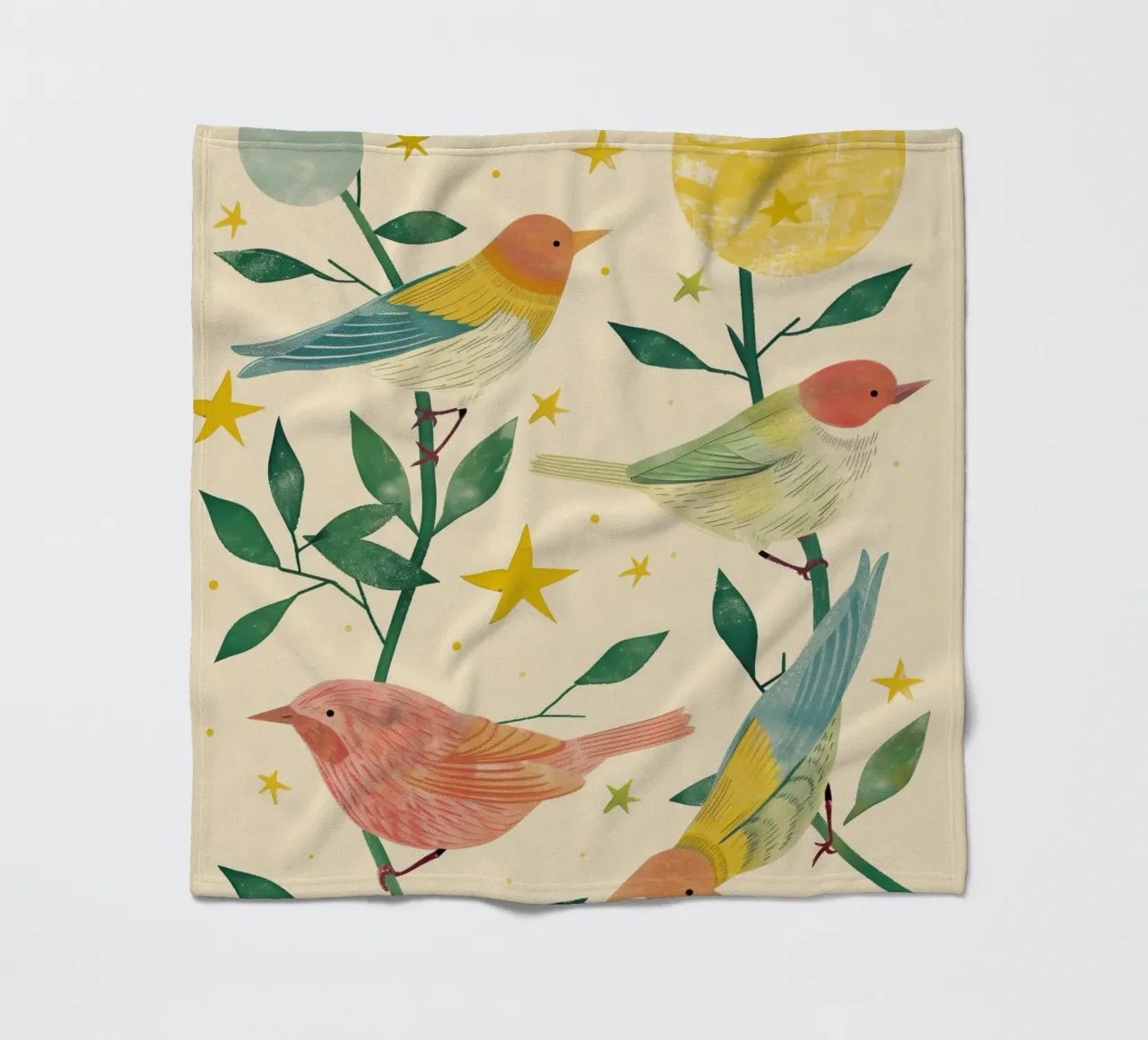 Boho Botanical Birds Cute Animal Moon and Stars Camera dei bambini coperta in pile da Gentle Echoes Art