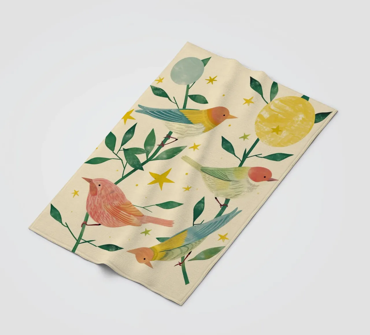 Boho Botanical Birds Cute Animal Moon and Stars Camera dei bambini coperta in pile da Gentle Echoes Art