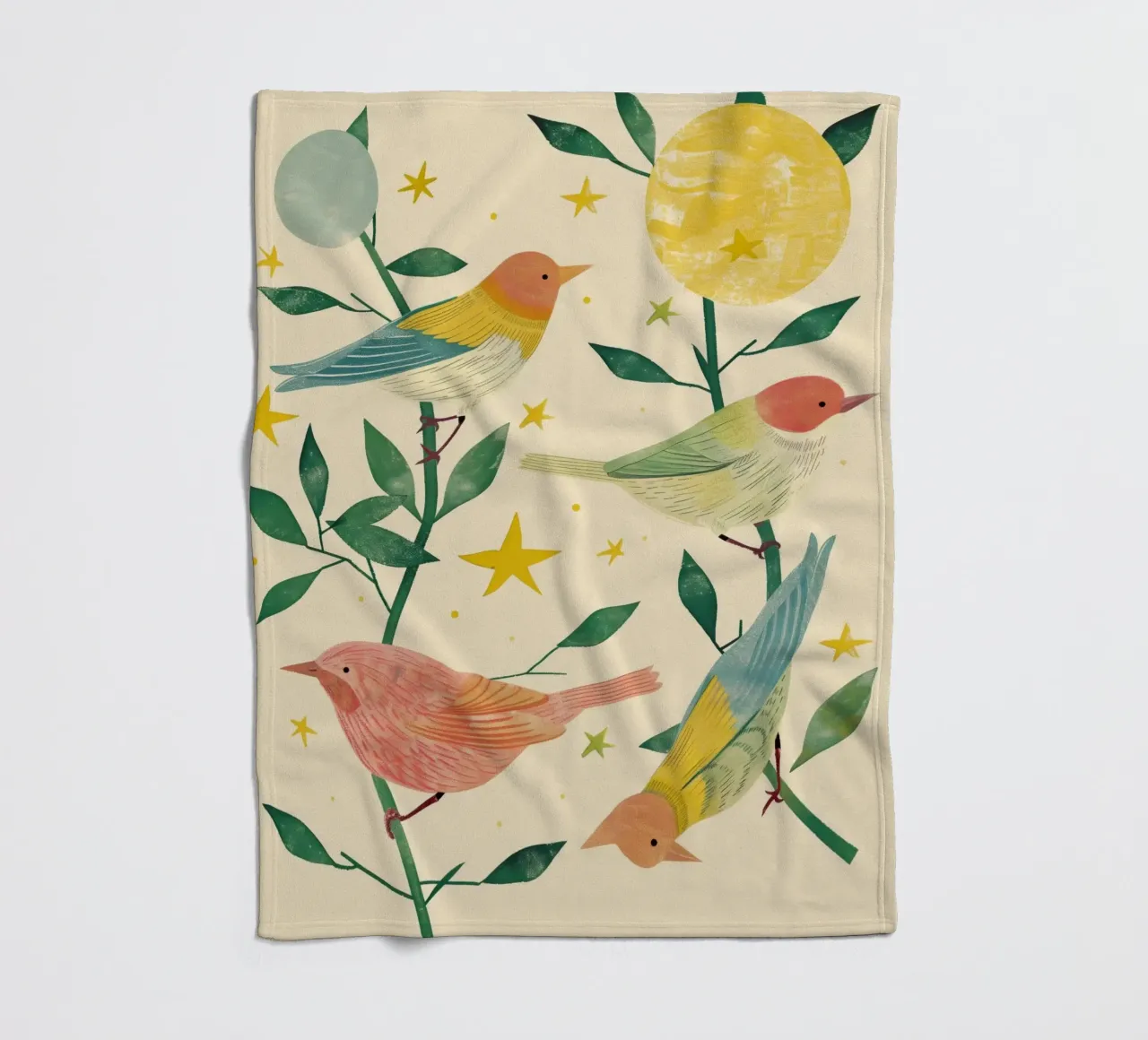 Boho Botanical Birds Cute Animal Moon and Stars Camera dei bambini coperta in pile da Gentle Echoes Art