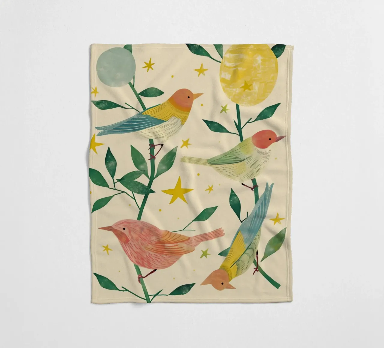 Boho Botanical Birds Cute Animal Moon and Stars Camera dei bambini coperta in pile da Gentle Echoes Art