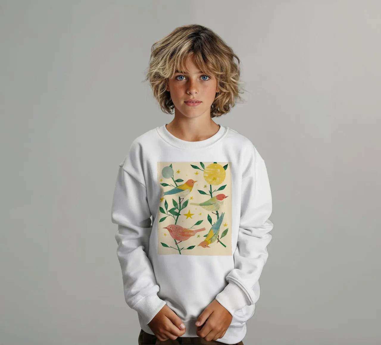 Boho Botanical Birds Cute Animal Moon and Stars Camera dei bambini felpa bambino da Gentle Echoes Art