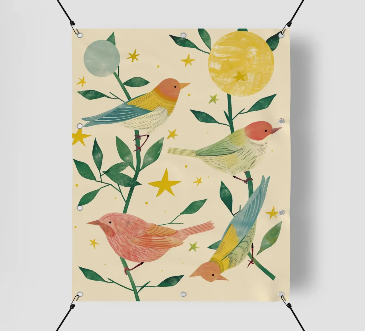 Boho Botanical Birds Cute Animal Moon and Stars Camera dei bambini telo in pvc da Gentle Echoes Art