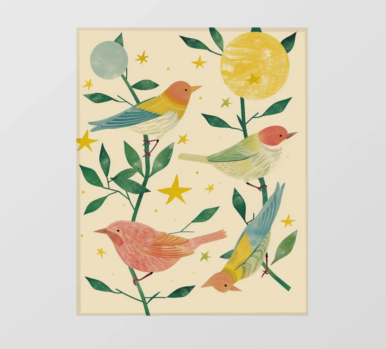 Boho Botanical Birds Cute Animal Moon and Stars Camera dei bambini telo in pvc da Gentle Echoes Art