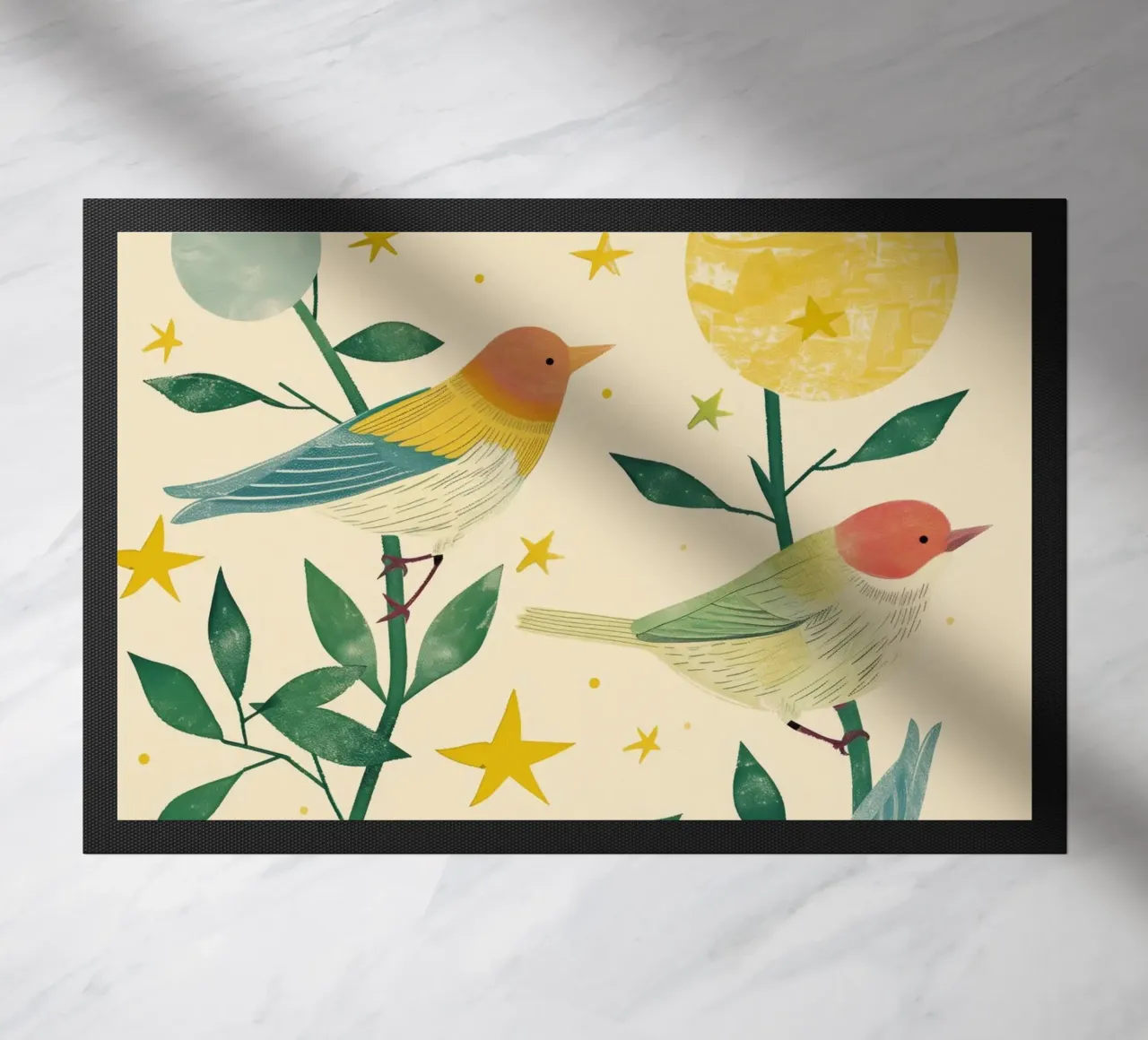 Boho Botanical Birds Cute Animal Moon and Stars Camera dei bambini zerbino da Gentle Echoes Art