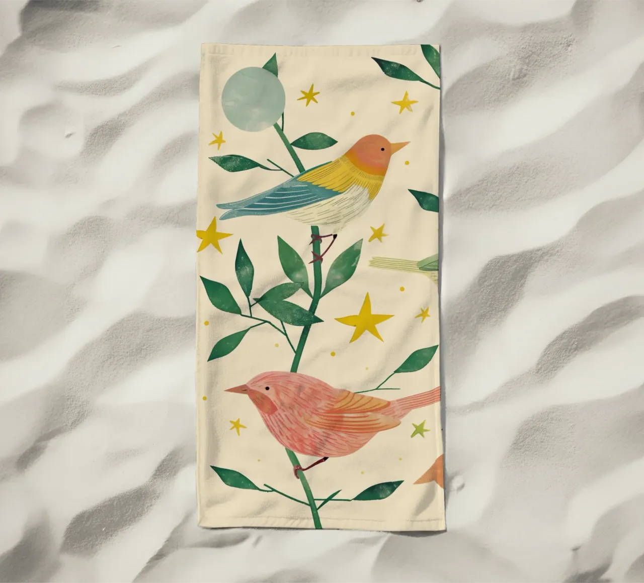 Boho Botanical Birds Cute Animal Moon and Stars Camera dei bambini telo mare da Gentle Echoes Art