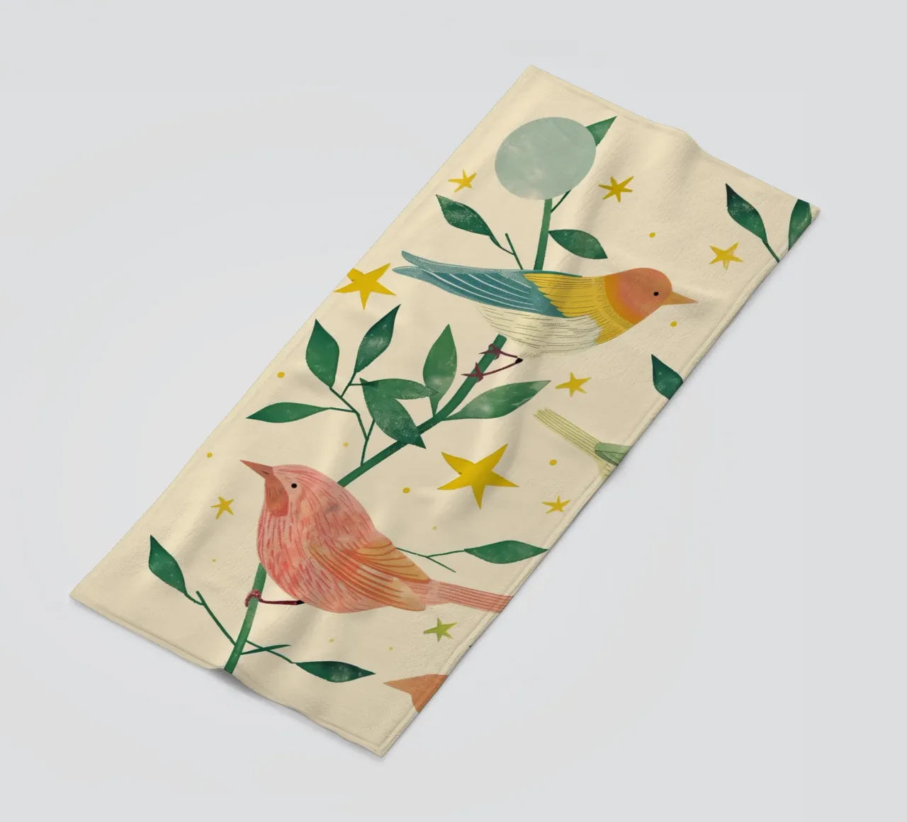 Boho Botanical Birds Cute Animal Moon and Stars Camera dei bambini telo mare da Gentle Echoes Art