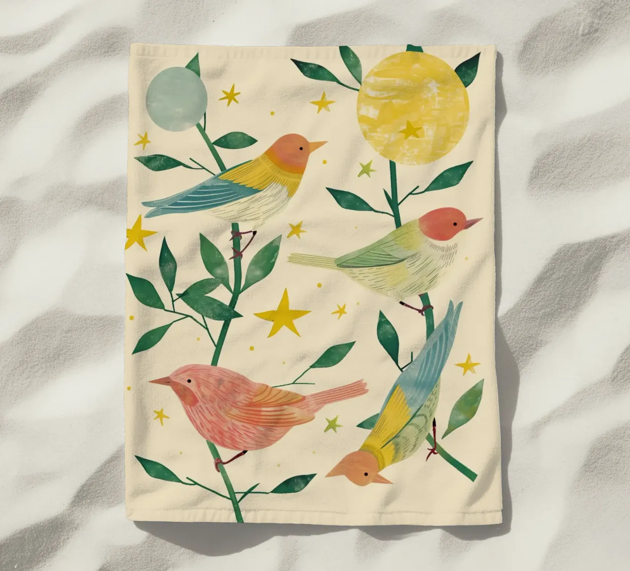 Boho Botanical Birds Cute Animal Moon and Stars Camera dei bambini telo mare da Gentle Echoes Art