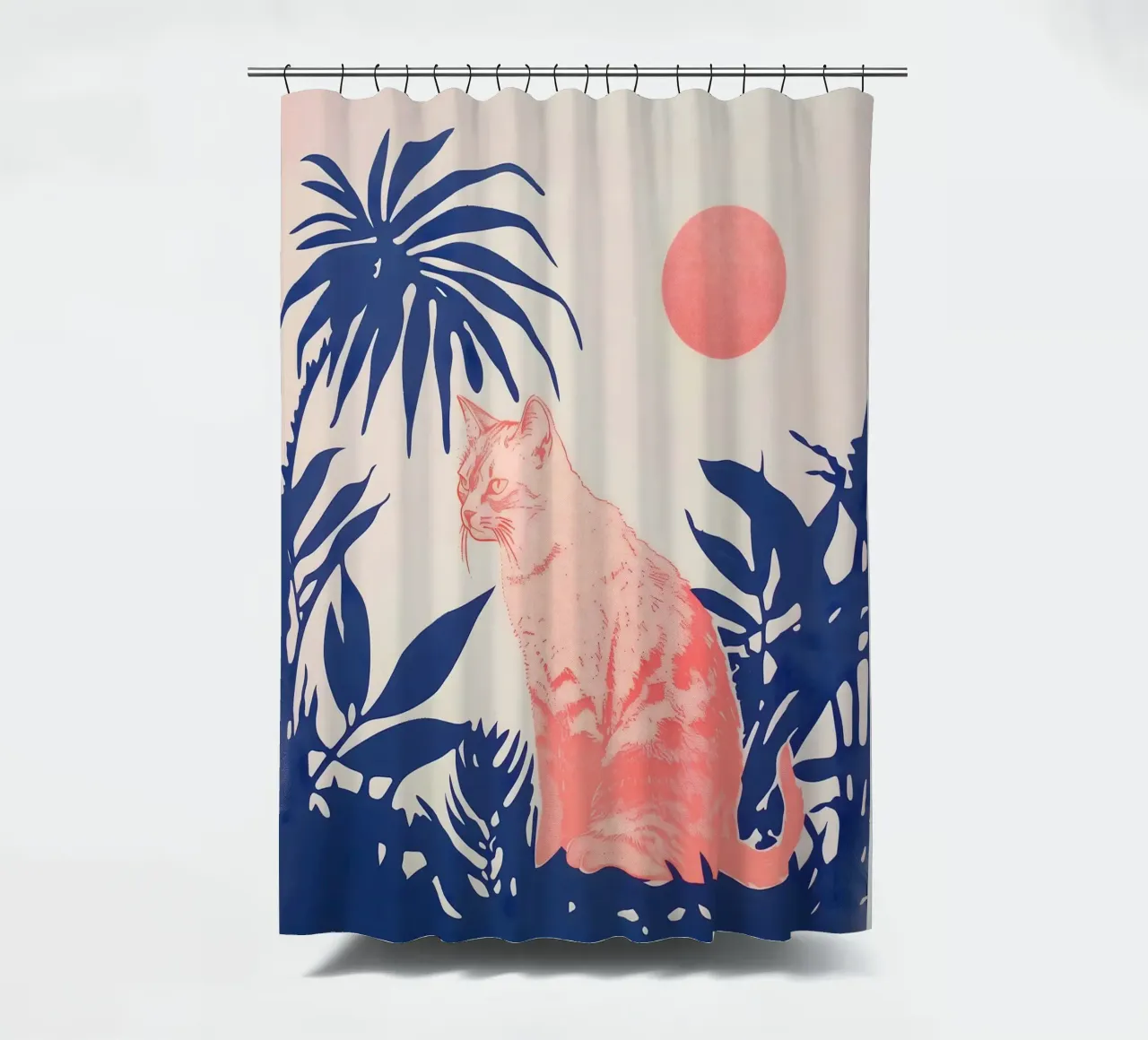 Tropical Cat Print shower curtain by Cat Grafic Design