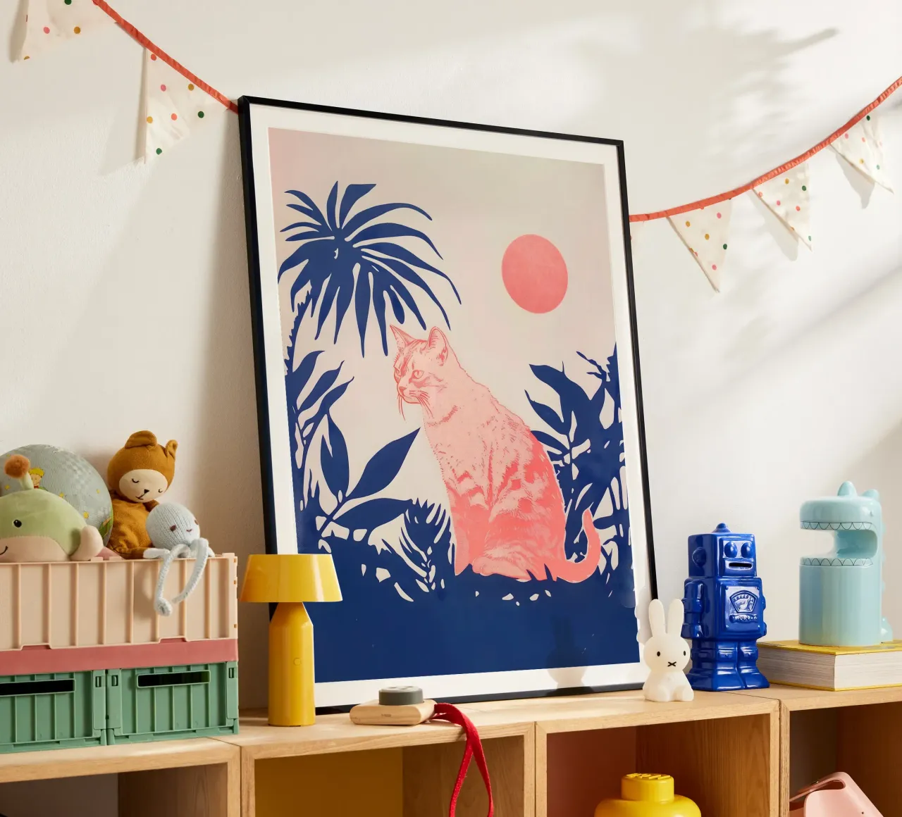 Stampa gatto tropicale poster con telaio in plastica da Cat Grafic Design