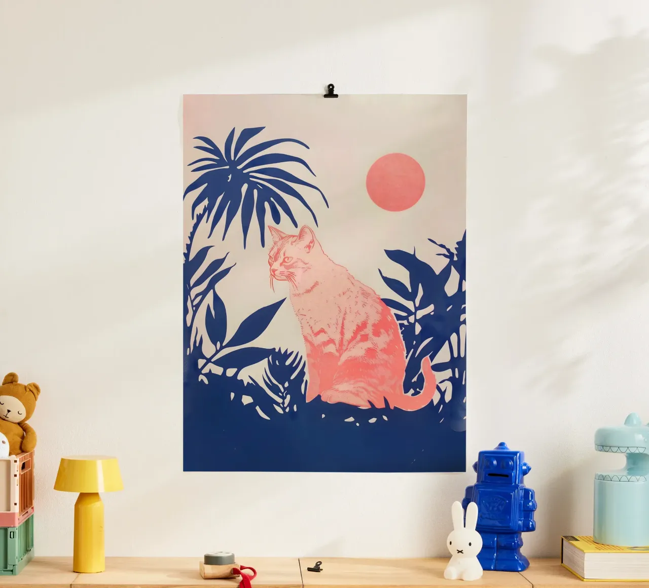 Stampa gatto tropicale poster con telaio in plastica da Cat Grafic Design