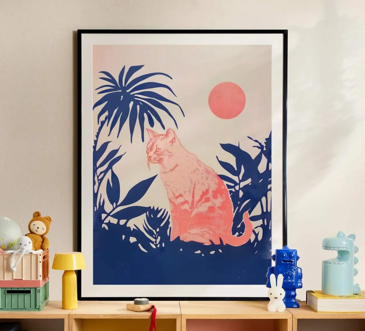Stampa gatto tropicale poster con telaio in plastica da Cat Grafic Design