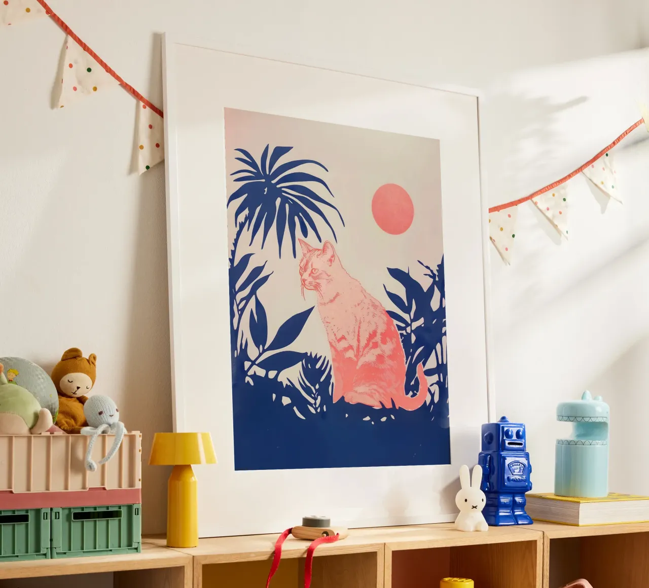 Stampa gatto tropicale poster con telaio in plastica da Cat Grafic Design