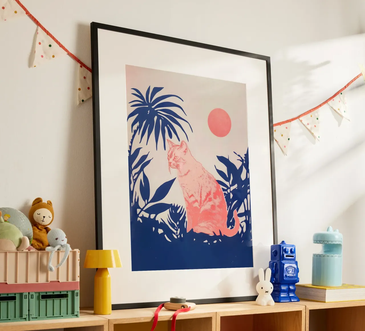 Stampa gatto tropicale poster con telaio in plastica da Cat Grafic Design