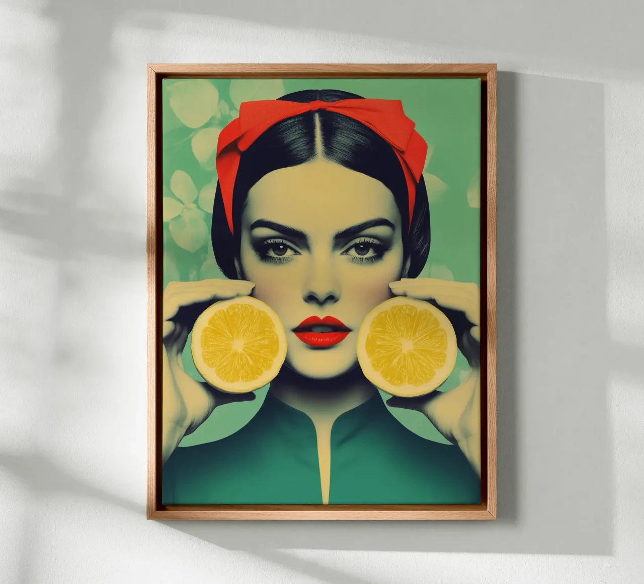 Lemon Girl | Retro-futurisme ontmoet vitamine C glamour canvas met Baklijst van Autofocus
