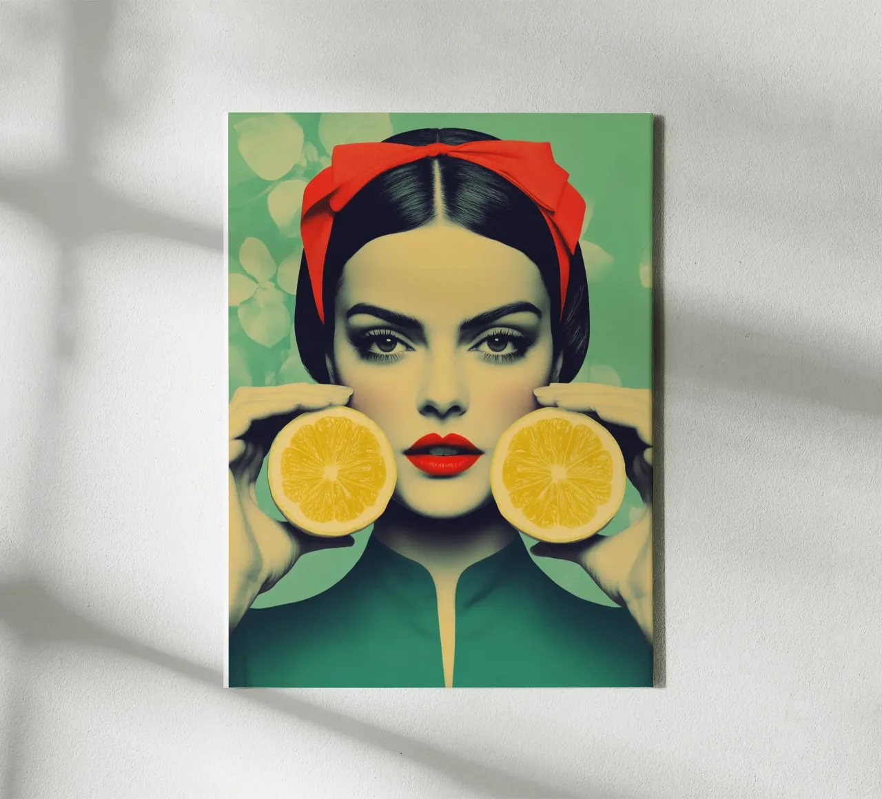Lemon Girl | Retro-futurisme ontmoet vitamine C glamour canvas met Baklijst van Autofocus