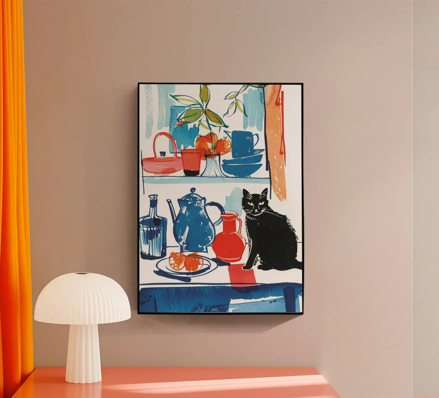 Whimsical Still Life with a Black Cat Acryl-Glas von Hey Vincent